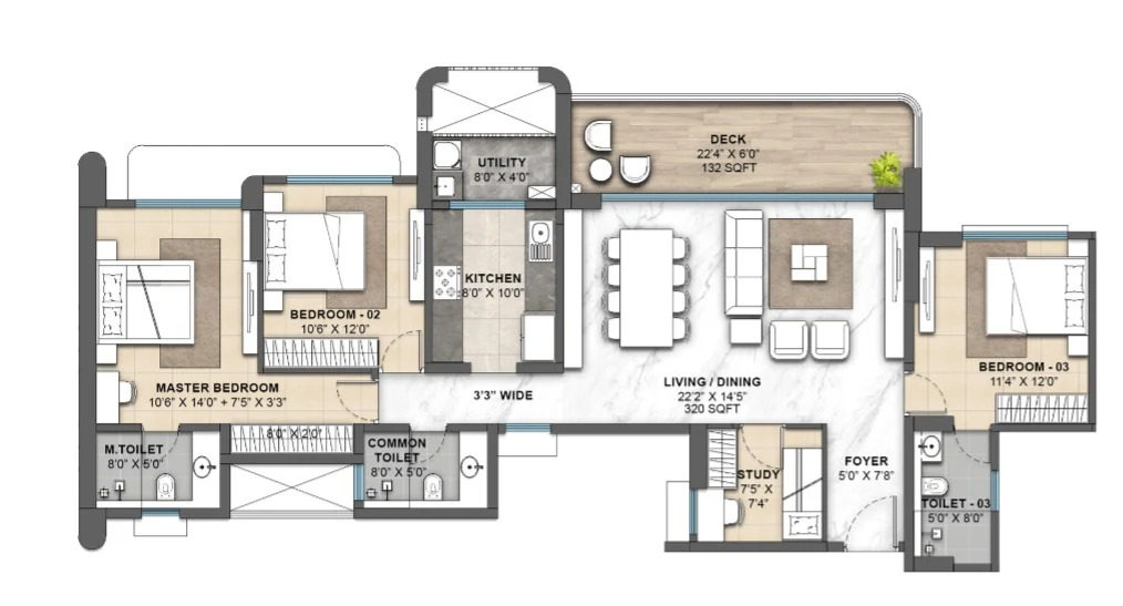 Lodha Opulis 3.5 BHK Unit Layout