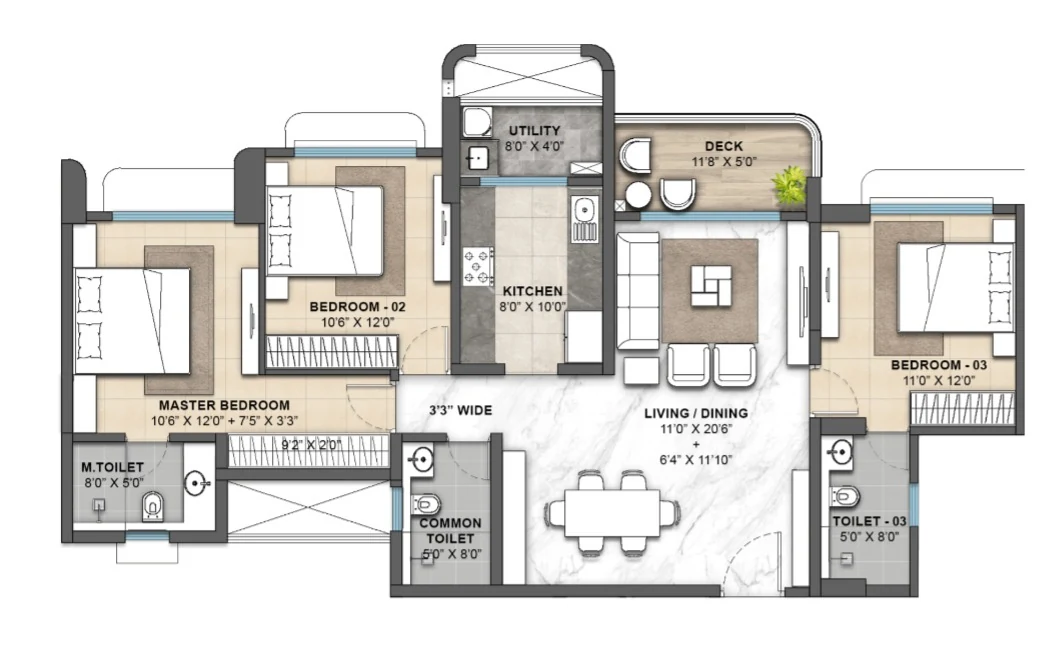 Lodha Opulis 3 BHK Unit Layout